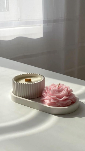 oval tray with peony candle and round jar (peony candle - free compliment from ELORE)